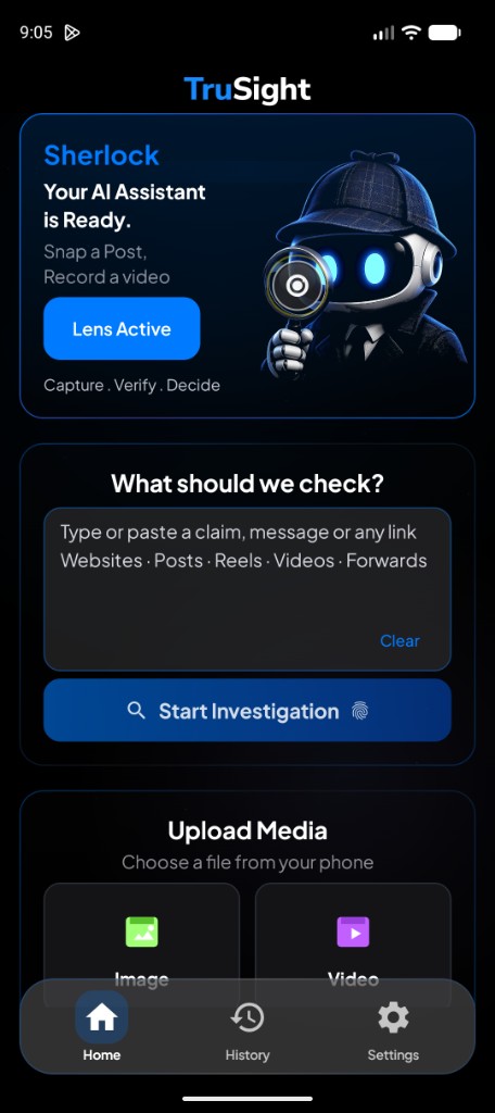 TruSight home screen, where you paste or share a message to investigate.