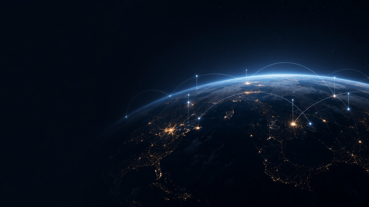 A connected Earth at night — a trust layer spanning the web and its users.